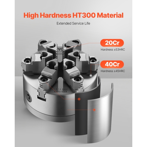 Chute de serrage à 6 mâchoires VEVOR, 6 po, mandrin à centrage automatique avec plaque de fond de came D1-4, plage de serrage de