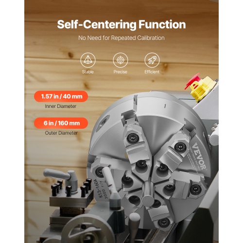 Chute de serrage à 6 mâchoires VEVOR, 6 po, mandrin à centrage automatique avec plaque de fond de came D1-4, plage de serrage de