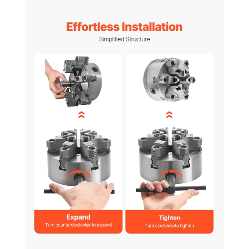 Chute de serrage à 6 mâchoires VEVOR, 6 po, mandrin à centrage automatique avec plaque de fond de came D1-4, plage de serrage de