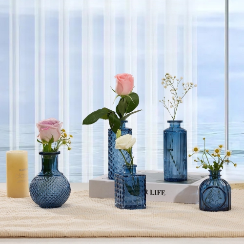 NIERBO Mini Bud Vases Set of 24 Wedding Centerpieces for Tables, Blue Bud Vases for Flowers, Small Flower Vases Suitable for Birthday, Anniversary,