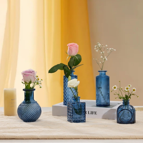 NIERBO Mini Bud Vases Set of 24 Wedding Centerpieces for Tables, Blue Bud Vases for Flowers, Small Flower Vases Suitable for Birthday, Anniversary,