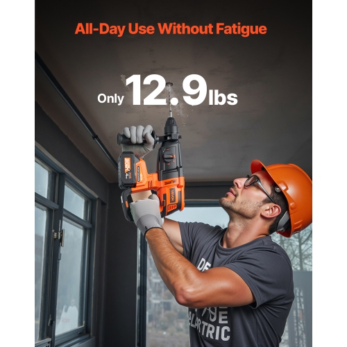 VEVOR 20V Brushless Cordless Hammer Drill, Lithium-Ion 1.1 Inch Rotary Hammer Driver, SDS-Plus Electric Power Tool Kit with Battery and Charger, 4