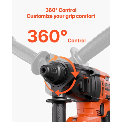 VEVOR 20V Brushless Cordless Hammer Drill, Lithium-Ion 1.1 Inch Rotary Hammer Driver, SDS-Plus Electric Power Tool Kit with Battery and Charger, 4
