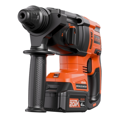 VEVOR 20V Brushless Cordless Hammer Drill, Lithium-Ion 1.1 Inch Rotary Hammer Driver, SDS-Plus Electric Power Tool Kit with Battery and Charger, 4