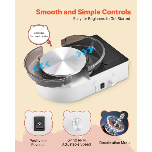 VEVOR Mini Pottery Wheel, 6 inch Turntable, Forward and Reverse Rotation, Adjustable Speed, Electric Clay Wheel for Kids and Adults, with Clay