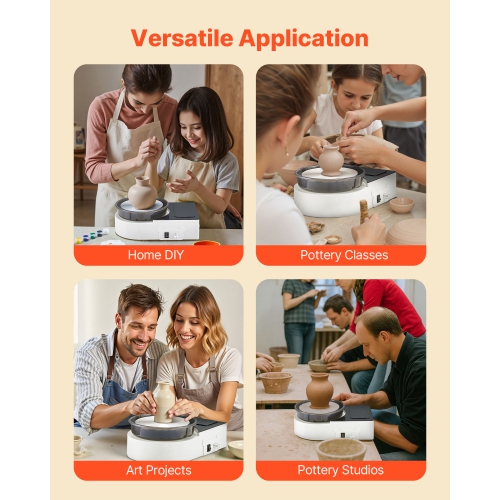 VEVOR Mini Pottery Wheel, 6 inch Turntable, Forward and Reverse Rotation, Adjustable Speed, Electric Clay Wheel for Kids and Adults, with Clay