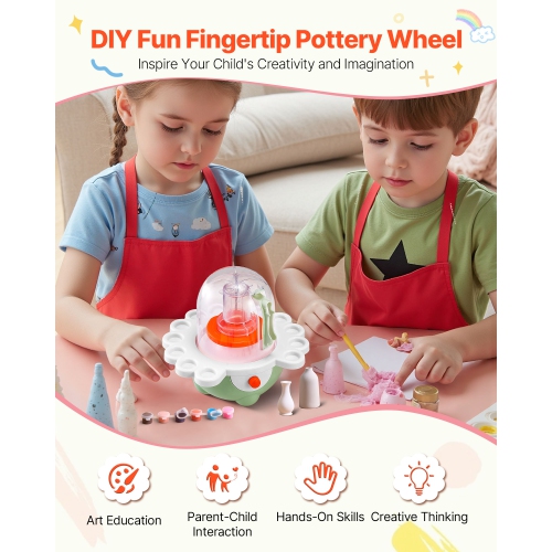 VEVOR Mini Pottery Wheel, 2 in and 3 in Turntables, Adjustable Speed, Electric Clay Wheel for Kids and Beginners, Complete Pottery Set with Clay
