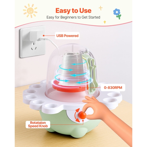 VEVOR Mini Pottery Wheel, 2 in and 3 in Turntables, Adjustable Speed, Electric Clay Wheel for Kids and Beginners, Complete Pottery Set with Clay
