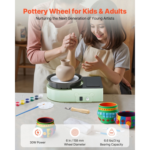 VEVOR Mini Pottery Wheel, 6 inch Turntable, Forward and Reverse Rotation, Adjustable Speed, Electric Clay Wheel for Kids and Adults, with Clay