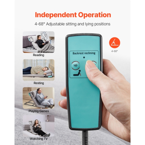 VEVOR 300 lbs Capacity Electric Lifting Backrest for Bed, 4-68° Adjustable Lifting Bed Backrest, with Headrest & Legrest, Machine Washable for