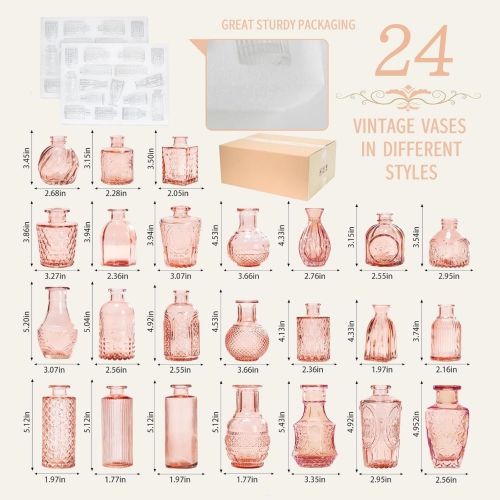 NIERBO Mini Bud Vases Set of 24 Wedding Centerpieces for Tables, Pink Bud Vases for Flowers, Small Flower Vases Suitable for Birthday, Anniversary,