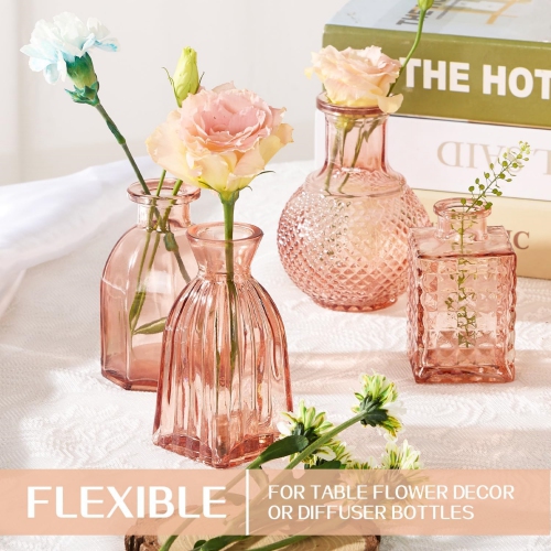 NIERBO Mini Bud Vases Set of 24 Wedding Centerpieces for Tables, Pink Bud Vases for Flowers, Small Flower Vases Suitable for Birthday, Anniversary,
