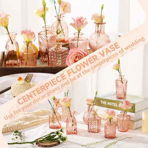NIERBO Mini Bud Vases Set of 24 Wedding Centerpieces for Tables, Pink Bud Vases for Flowers, Small Flower Vases Suitable for Birthday, Anniversary,