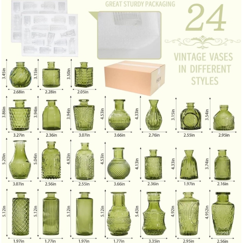 NIERBO Mini Bud Vases Set of 24 Wedding Centerpieces for Tables, Green Bud Vases for Flowers, Small Flower Vases Suitable for Birthday, Anniversary,