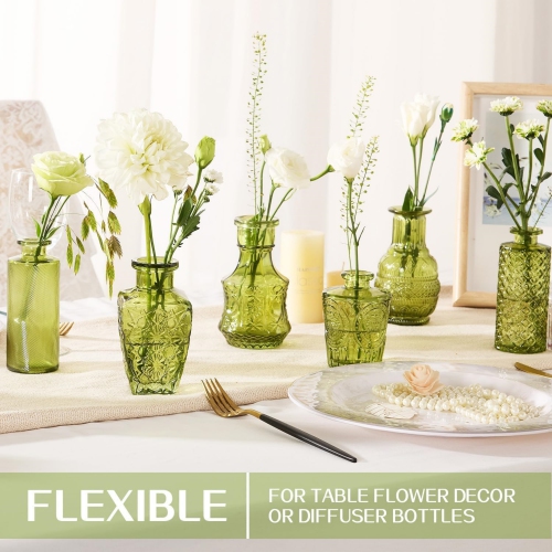 NIERBO Mini Bud Vases Set of 24 Wedding Centerpieces for Tables, Green Bud Vases for Flowers, Small Flower Vases Suitable for Birthday, Anniversary,