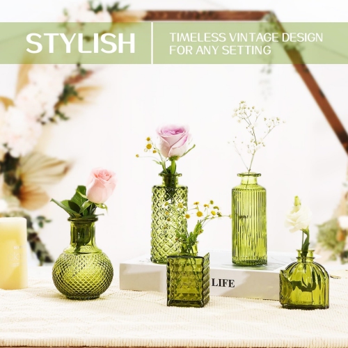 NIERBO Mini Bud Vases Set of 24 Wedding Centerpieces for Tables, Green Bud Vases for Flowers, Small Flower Vases Suitable for Birthday, Anniversary,