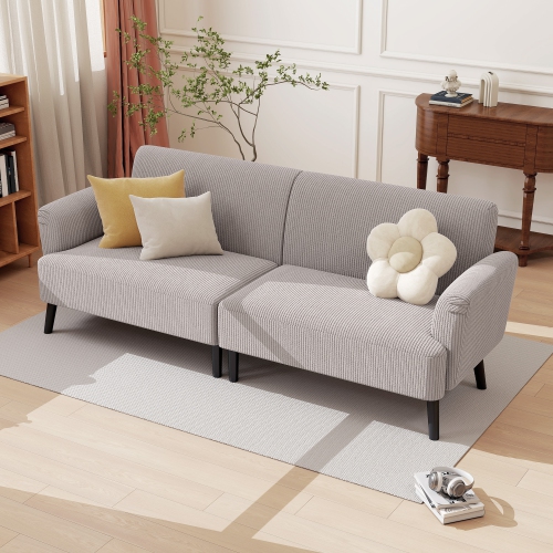HOMCOM 3 Seater Sofa, 83" Modern Upholstered Corduroy Couch with Rubberwood Legs, Thick Padded for Living Room, Bedroom, Home Office, Light Grey