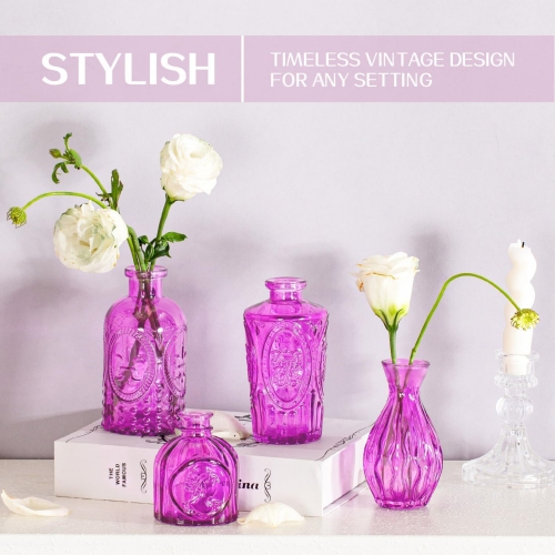 NIERBO Mini Bud Vases Set of 24 Wedding Centerpieces for Tables, Purple Bud Vases for Flowers, Small Flower Vases Suitable for Birthday, Anniversary,