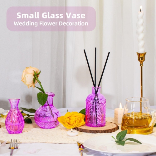 NIERBO Mini Bud Vases Set of 24 Wedding Centerpieces for Tables, Purple Bud Vases for Flowers, Small Flower Vases Suitable for Birthday, Anniversary,