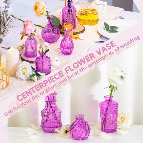 NIERBO Mini Bud Vases Set of 24 Wedding Centerpieces for Tables, Purple Bud Vases for Flowers, Small Flower Vases Suitable for Birthday, Anniversary,