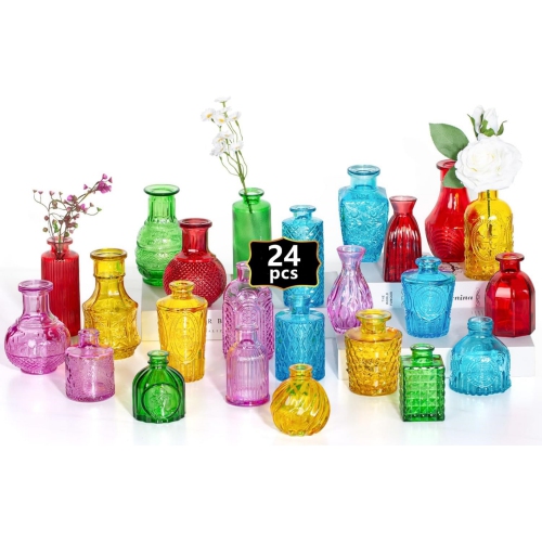 NIERBO Mini Bud Vases Set of 24 Wedding Centerpieces for Tables, Colorful Bud Vases for Flowers, Small Flower Vases Suitable for Birthday,