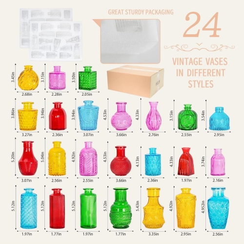 NIERBO Mini Bud Vases Set of 24 Wedding Centerpieces for Tables, Colorful Bud Vases for Flowers, Small Flower Vases Suitable for Birthday,