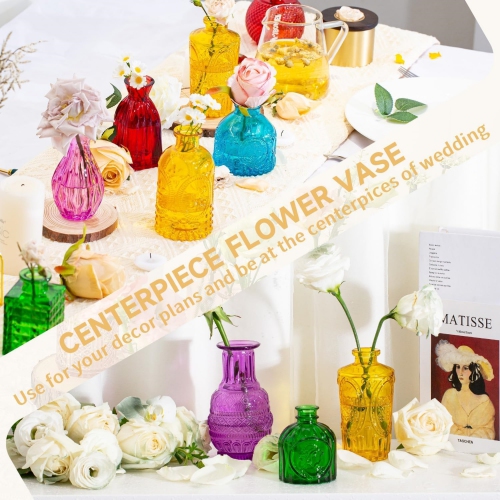 NIERBO Mini Bud Vases Set of 24 Wedding Centerpieces for Tables, Colorful Bud Vases for Flowers, Small Flower Vases Suitable for Birthday,