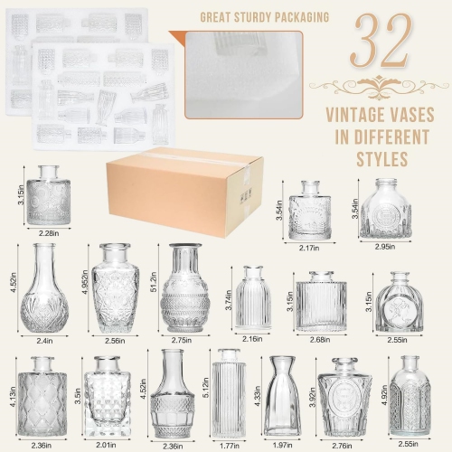 NIERBO Mini Bud Vases Set of 32 Wedding Centerpieces for Tables, Clear Bud Vases for Flowers, Small Flower Vases Suitable for Birthday, Anniversary,