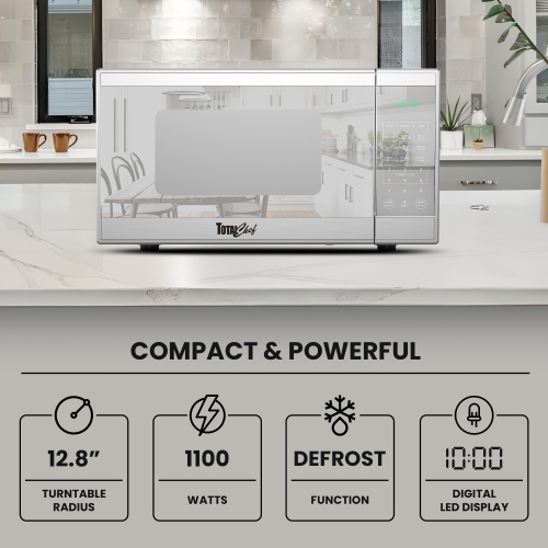 Total Chef Countertop Microwave Oven, 1100W, 1.3 Cu Ft, Digital Touch Controls, Stainless Steel