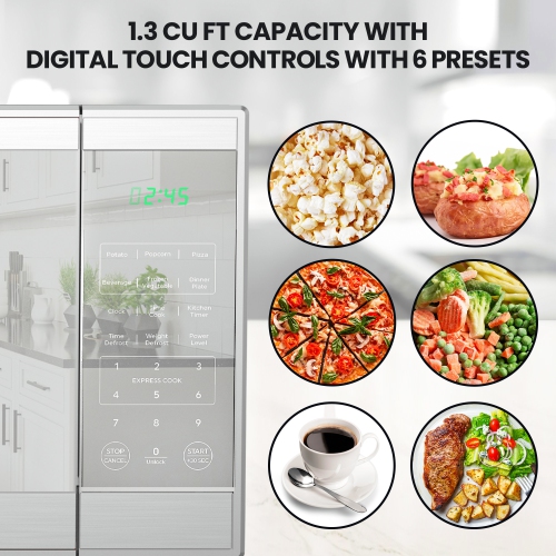 Total Chef Countertop Microwave Oven, 1100W, 1.3 Cu Ft, Digital Touch Controls, Stainless Steel