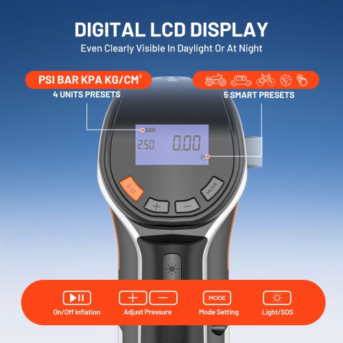 Litheli Portable Battery Powered Air Compressor, 150PSI Cordless Tire Inflator with 20V Rechargeable Battery, Digital Gauge for Car, Bike, Motorcycle