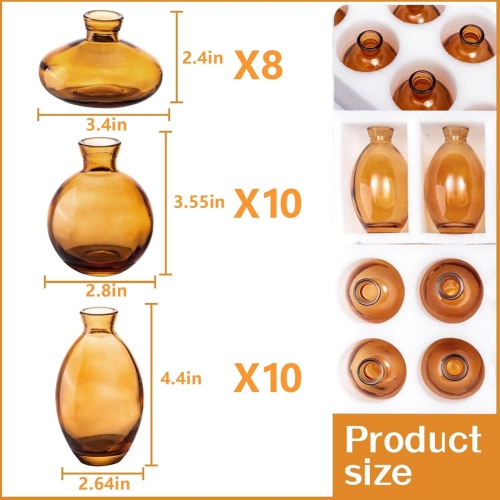 NIERBO 28 Pieces Mini Bud Vases Wedding Centerpieces for Tables, Amber Bud Vases for Flowers,Small Flower Vases for Birthday Party, Anniversary,
