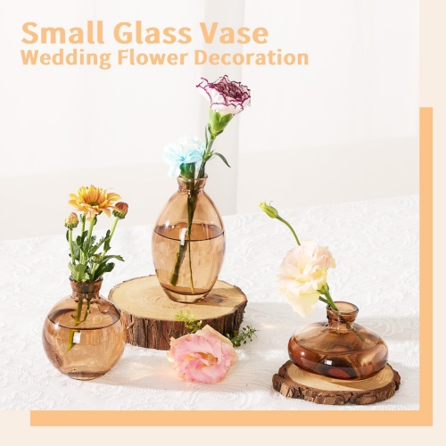 NIERBO 28 Pieces Mini Bud Vases Wedding Centerpieces for Tables, Amber Bud Vases for Flowers,Small Flower Vases for Birthday Party, Anniversary,