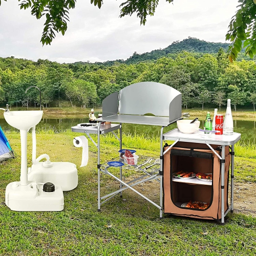 Gymax Outdoor Kitchen Foldable Grilling Stand Portable Camping Grill Table BBQ Table