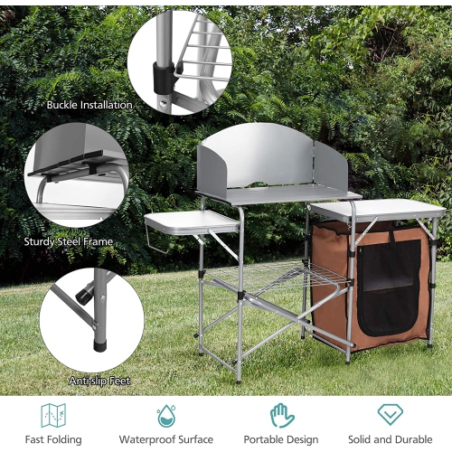 Gymax Outdoor Kitchen Foldable Grilling Stand Portable Camping Grill Table BBQ Table