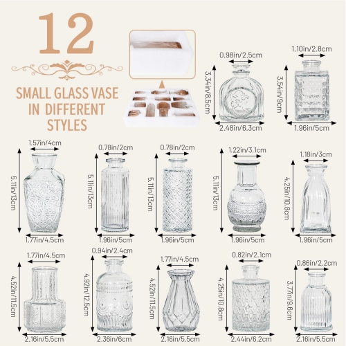 NIERBO 12 Pices Mini Bud Vases Wedding Centerpieces for Tables, Clear Bud Vases for Flowers, Small Flower Vases for Birthday Party, Anniversary,
