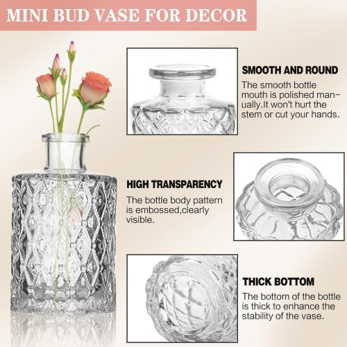 NIERBO 12 Pices Mini Bud Vases Wedding Centerpieces for Tables, Clear Bud Vases for Flowers, Small Flower Vases for Birthday Party, Anniversary,