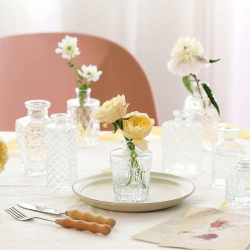 NIERBO 12 Pices Mini Bud Vases Wedding Centerpieces for Tables, Clear Bud Vases for Flowers, Small Flower Vases for Birthday Party, Anniversary,