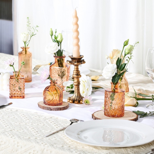 NIERBO 12 Pices Mini Bud Vases Wedding Centerpieces for Tables, Amber Bud Vases for Flowers, Small Flower Vases for Birthday Party, Anniversary,