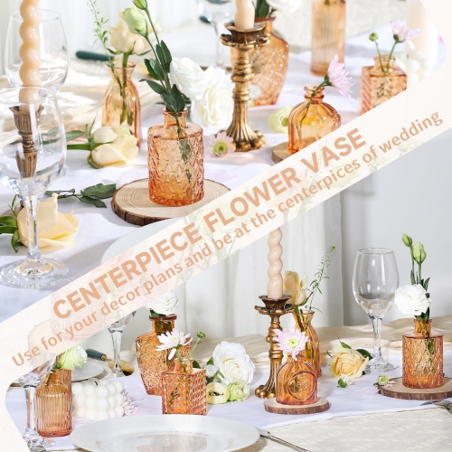 NIERBO 12 Pices Mini Bud Vases Wedding Centerpieces for Tables, Amber Bud Vases for Flowers, Small Flower Vases for Birthday Party, Anniversary,