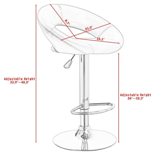 Gymax Adjustable PU Leather 2PC Bar Stools Black