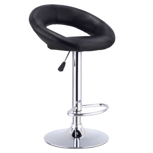 Gymax Adjustable PU Leather 2PC Bar Stools Black