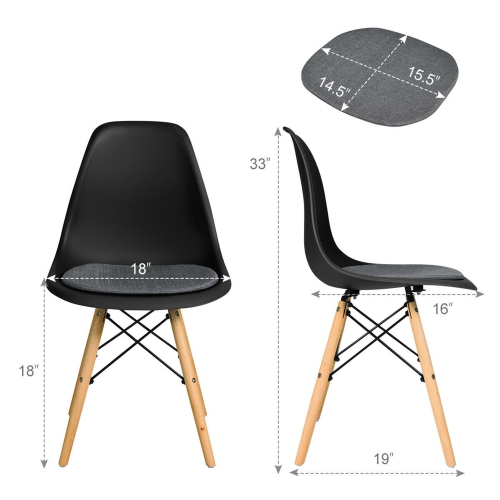 Gymax 2PCS Dining Chair Mid Century Modern DSW Chair Furniture W/ Linen Cushion Black