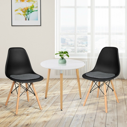 Gymax 2PCS Dining Chair Mid Century Modern DSW Chair Furniture W/ Linen Cushion Black