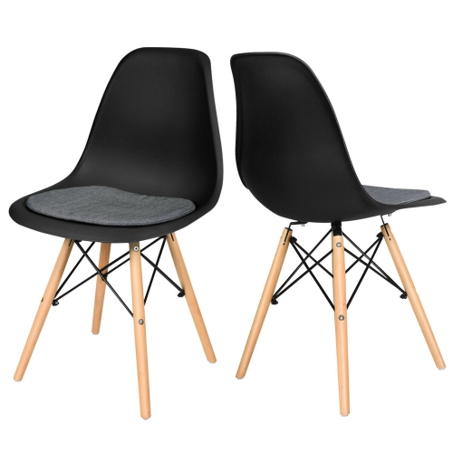 Gymax 2PCS Dining Chair Mid Century Modern DSW Chair Furniture W/ Linen Cushion Black