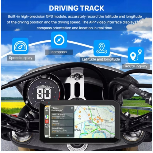 6.25 inch 2K Digital Motorcycle DVR Carplay Android Auto WiFi GPS Dual Camera Motorcycle DVR BSD TPMS Tire Pressure Touch Screen