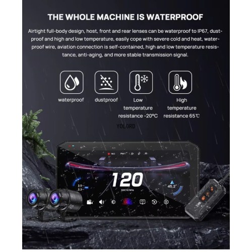 6.25 inch 2K Digital Motorcycle DVR Carplay Android Auto WiFi GPS Dual Camera Motorcycle DVR BSD TPMS Tire Pressure Touch Screen