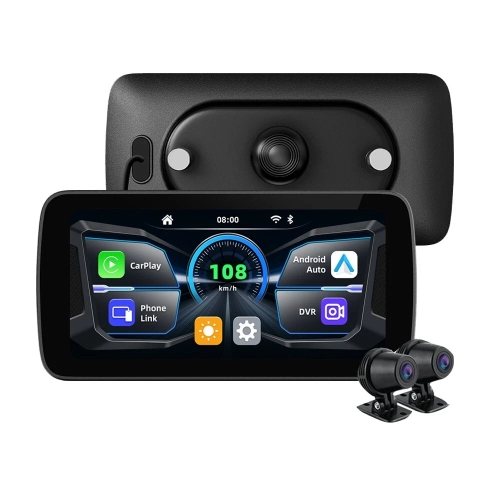 Navigation GPS pour motocyclette 6,25 pouces CarPlay Android Auto Dual Camera IP67