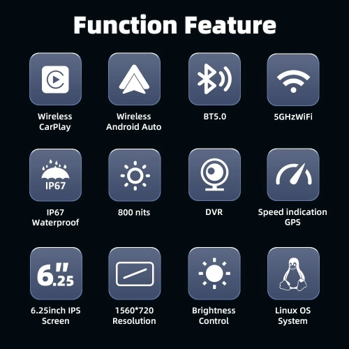 Navigation GPS pour motocyclette 6,25 pouces CarPlay Android Auto Dual Camera IP67