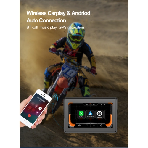 Projection d'écran sans fil CarPlay de 5 pouces pour motocyclette avec surveillance de la pression des pneus